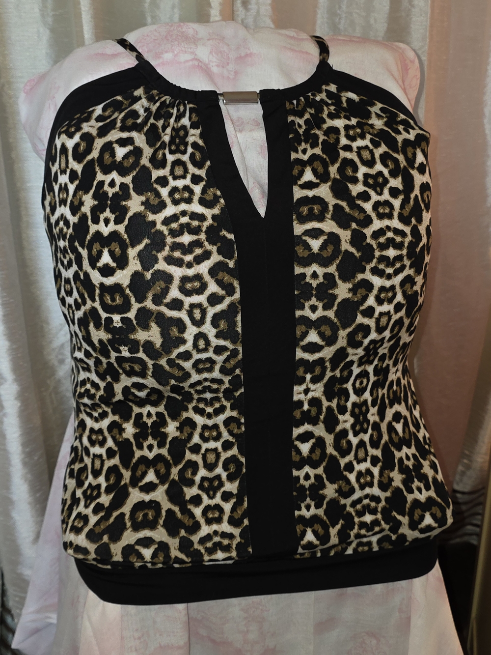 Miss Tina Animal Print Halter Tank Top in Tan and Black